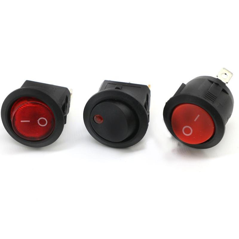 新款電飯鍋開關指示燈 多功能電鍋電飯鍋電炒鍋電火鍋翹板船型開關配件按鈕指示燈圓形 圓 3腳2檔 黑色紅燈 6A/250V(2個)